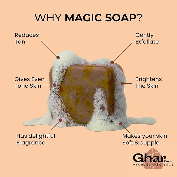 Ghar Magic Soap 3 Pack | Sandalwood & Saffron De‑Tan Body Soap for Glowing Skin
