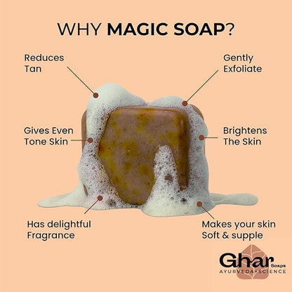 Ghar Magic Soap 3 Pack | Sandalwood & Saffron De‑Tan Body Soap for Glowing Skin